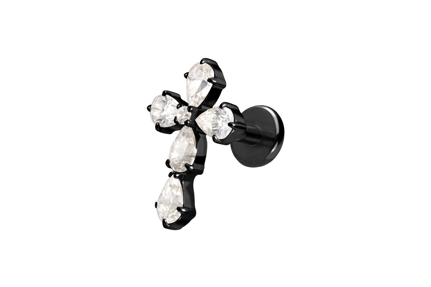 Titan Labret Piercing mit Push Fit KRISTALLKREUZ